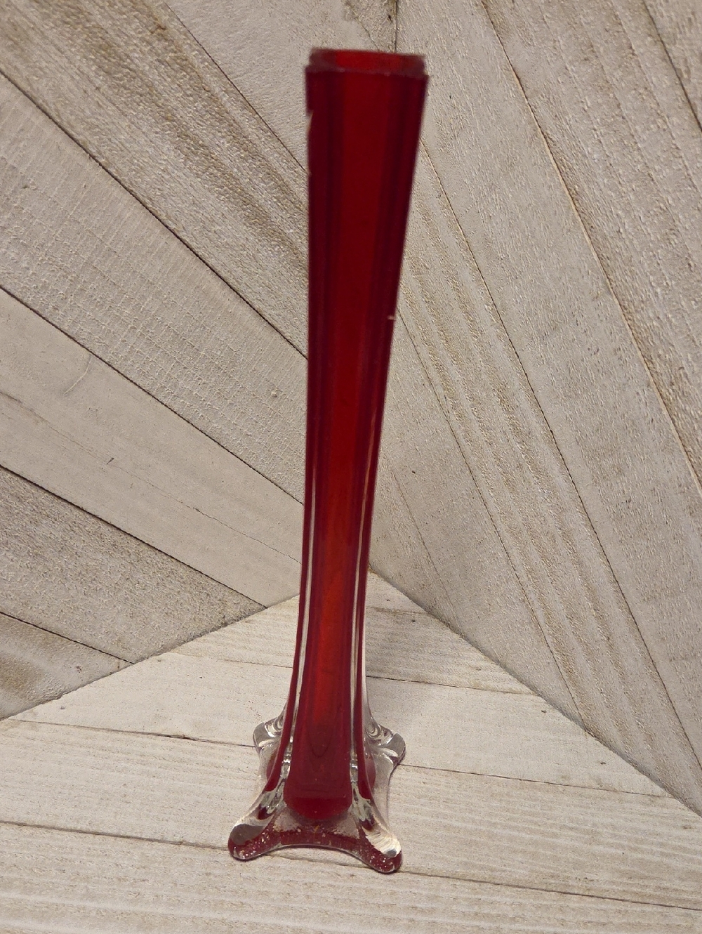 Vintage Red Glass Tall Skinny Vase